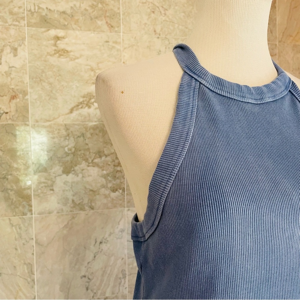 Maronie Blue Ribbed Crop Tank Top - Picture 4 of 7